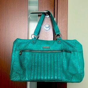 Patrizia Pepe Leather Embossed Teal 2-Way Tote Hobo Bag Vintage